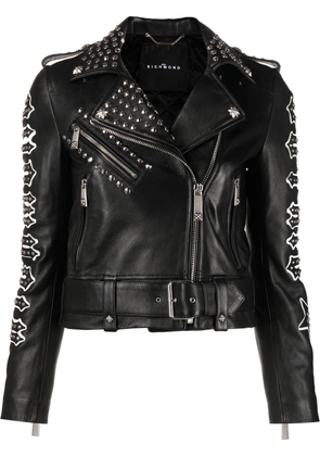 John Richmond appliqué-logo leather biker jacket - Black