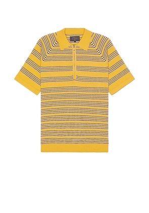Beams Plus Half Zip Knit Polo Jacquard in Yellow. Size S, XL/1X.