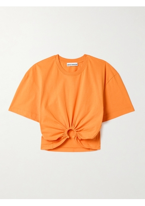Rabanne - Cropped Gathered Cotton-jersey T-shirt - Orange - x small,small,medium,large,x large