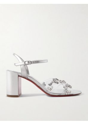 Christian Louboutin - Queenie 70 Crystal-embellished Pvc And Metallic Leather Sandals - Silver - IT34,IT36,IT36.5,IT37,IT37.5,IT38,IT38.5,IT39,IT39.5,IT40,IT40.5,IT41,IT41.5,IT42