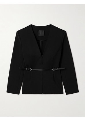 Givenchy - Belted Leather-trimmed Jersey Blazer - Black - x small,small,medium,large,x large