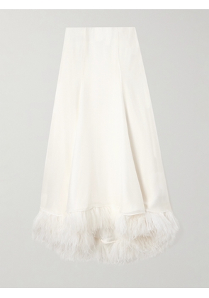 TOVE - Renee Feather-trimmed Silk-satin Skirt - White - FR34,FR36,FR38,FR40,FR42,FR44