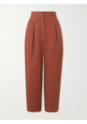 Le Kasha - Jaouf Cropped Pleated Organic Linen Straight-leg Pants - Brown - x small,small,medium,large