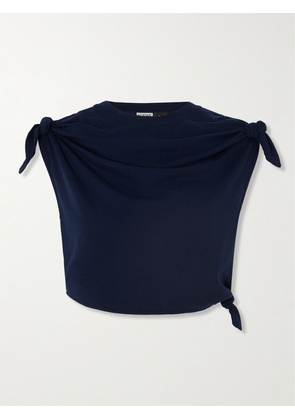 Loewe - + Paula's Ibiza Cropped Knotted Cotton-blend Jersey T-shirt - Blue - x small,small,medium,large