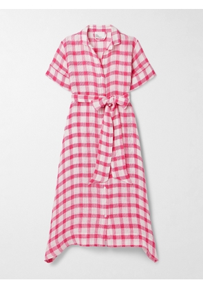 Lisa Marie Fernandez - Belted Checked Linen-blend Gauze Midi Shirt Dress - Pink - 0,1,2,3,4