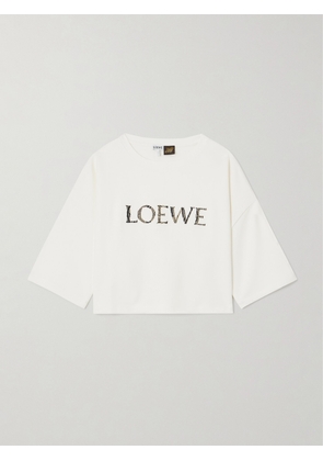 Loewe - + Paula's Ibiza Raffia-trimmed Cotton-blend T-shirt - White - small,medium,large