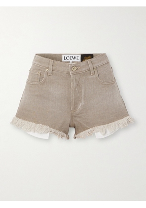 Loewe - + Paula's Ibiza Anagram Frayed Embroidered Denim Shorts - Neutrals - FR32,FR34,FR36,FR38,FR40,FR42,FR44