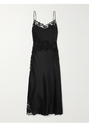 Ulla Johnson - Lucienne Appliquéd Tulle-trimmed Silk-satin Midi Dress - Black - US0,US2,US4,US6,US8,US10,US12