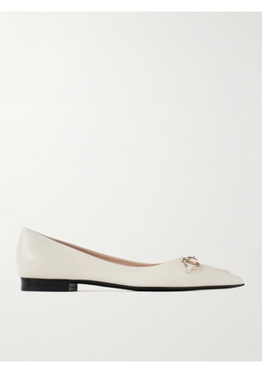 Gucci - Erin Horsebit-detailed Leather Point-toe Flats - White - IT36,IT37,IT37.5,IT38,IT38.5,IT39,IT39.5,IT40,IT41