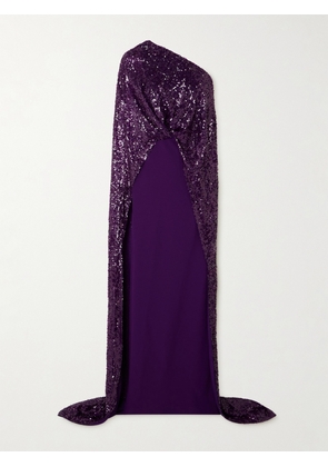 Safiyaa - Cadenza Cape-effect Sequined Georgette And Stretch-crepe Gown - Purple - FR34,FR36,FR38,FR40,FR42,FR44,FR46