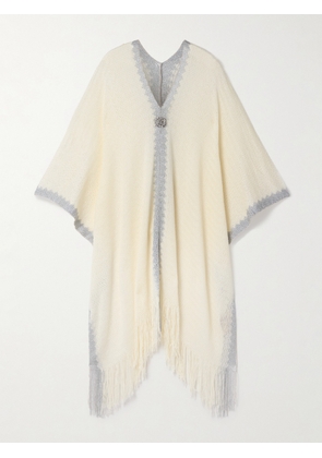 Gucci - Fringed Crystal-embellished Metallic Open-knit Poncho - Ivory - One size