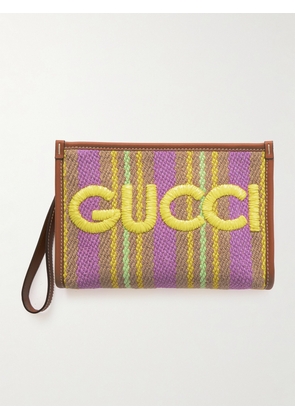 Gucci - Leather-trimmed Embroidered Raffia Pouch - Multi - One size