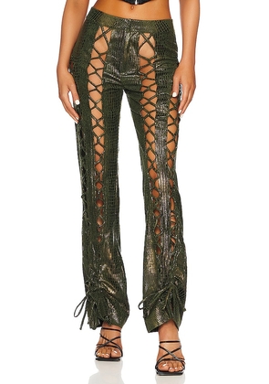 Kim Shui Lace Up Croc Pant in Green. Size M, XS.