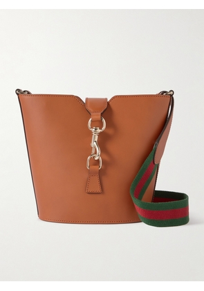 Gucci - Webbing-trimmed Leather Shoulder Bag - Brown - One size