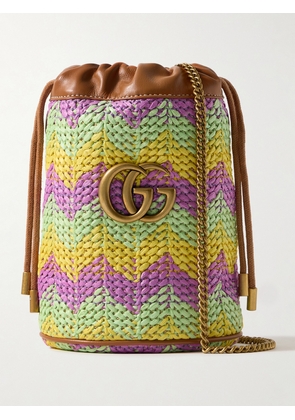 Gucci - Leather-trimmed Straw Bucket Bag - Multi - One size