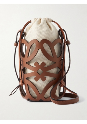 Loewe - + Paula's Ibiza Cutout Leather And Herringbone Canvas Shoulder Bag - Brown - One size