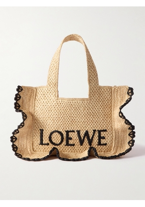 Loewe - + Paula's Ibiza Small Ruffled Embroidered Raffia Tote - Neutrals - One size