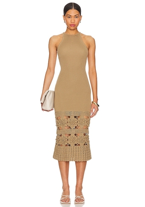 Tularosa Finley Crochet Midi Dress in Tan. Size M, S.