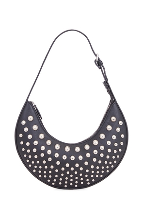 Understated Leather Studded Moon Bag in Black.