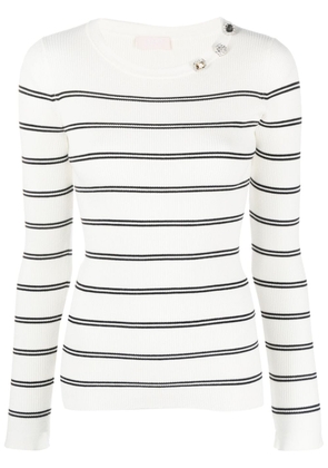LIU JO appliqué-detail striped sweatshirt - White