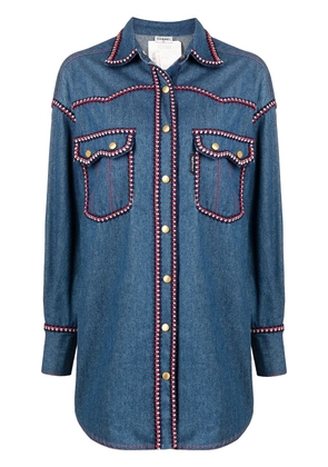 CHANEL Pre-Owned 1990 woven-trimming denim shirt - Blue