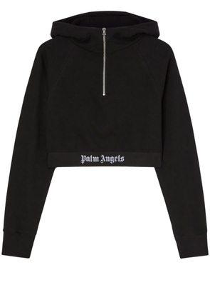 Palm Angels logo-strap cotton cropped sweatshirt - Black