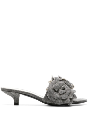 Bimba y Lola 50mm floral-appliqué denim sandals - Black