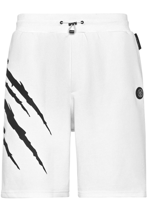 Plein Sport Scratch-print track shorts - White