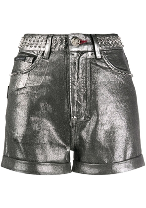 Philipp Plein metallic-print studded shorts - Silver