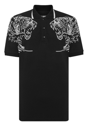 Plein Sport Tiger-print cotton polo shirt - Black