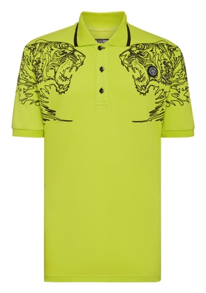 Plein Sport Tiger-print cotton polo shirt - Yellow