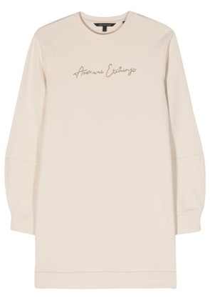 Armani Exchange studded-logo jersey sweatshirt dress - Neutrals