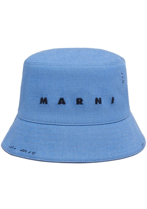 Marni logo-embroidered denim bucket hat - Blue