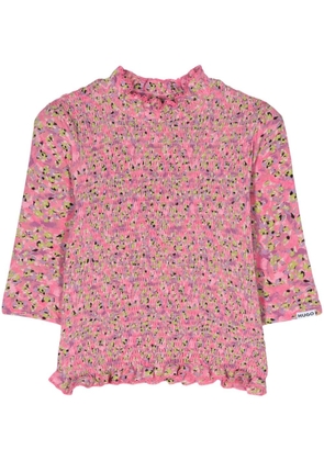 HUGO floral-print shirred T-shirt - Pink
