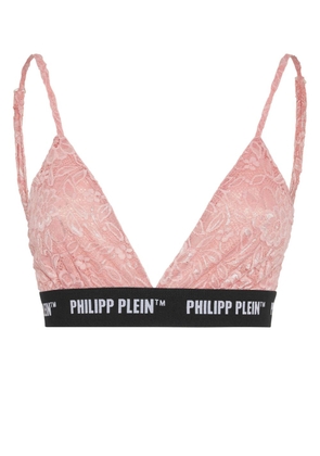 Philipp Plein logo-band lace triangle bra - Pink