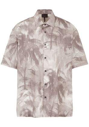 Emporio Armani palm tree-print button-up shirt - Grey