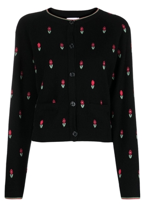 Barrie rose-patterned intarsia knit cardigan - Black