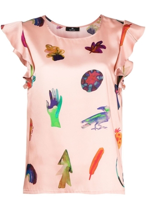 PS Paul Smith ruffle-sleeve graphic-print T-shirt - Pink