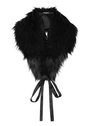 Dolce & Gabbana ribbon-fastening faux-fur scarf - Black