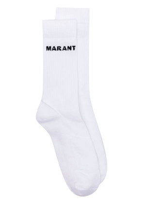 ISABEL MARANT logo-jacquard calf-high socks - White