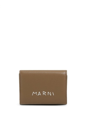 Marni logo-embroidered leather wallet - Brown