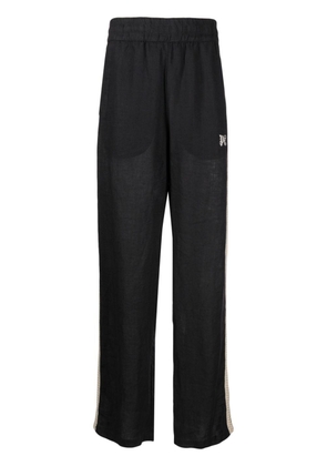 Palm Angels logo-embroidered linen trousers - Black