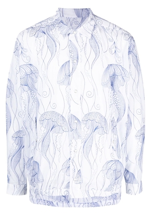 Toga Virilis graphic-print cotton long-sleeved shirt jacket - White