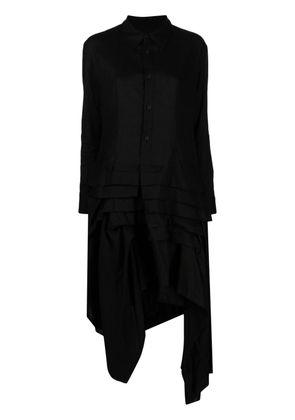 Yohji Yamamoto asymmetric ruffled midi shirtdress - Black