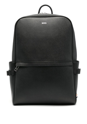 BOSS logo-print leather backpack - Black