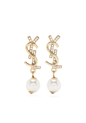 Saint Laurent Pre-Owned 2000s Cassandre-logo pearl drop earrings - Gold