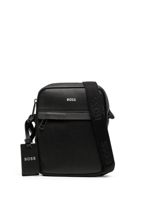 BOSS logo-print leather messenger bag - Black