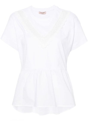 TWINSET lace-panelling cotton T-shirt - White