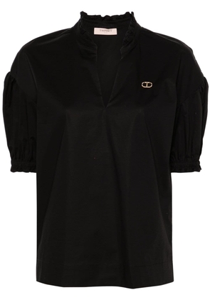 TWINSET logo-plaque ruffled-trim blouse - Black
