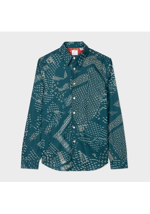 PS Paul Smith Tailored-Fit Teal 'Bandana' Shirt Blue